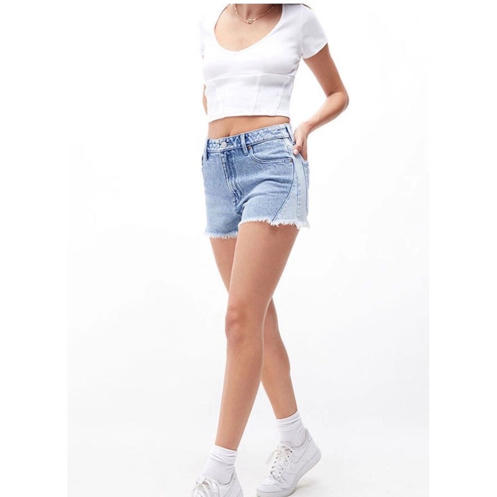 PacSun High Rise Festival Denim Shorts‎ Light Wash Frayed Hem 27